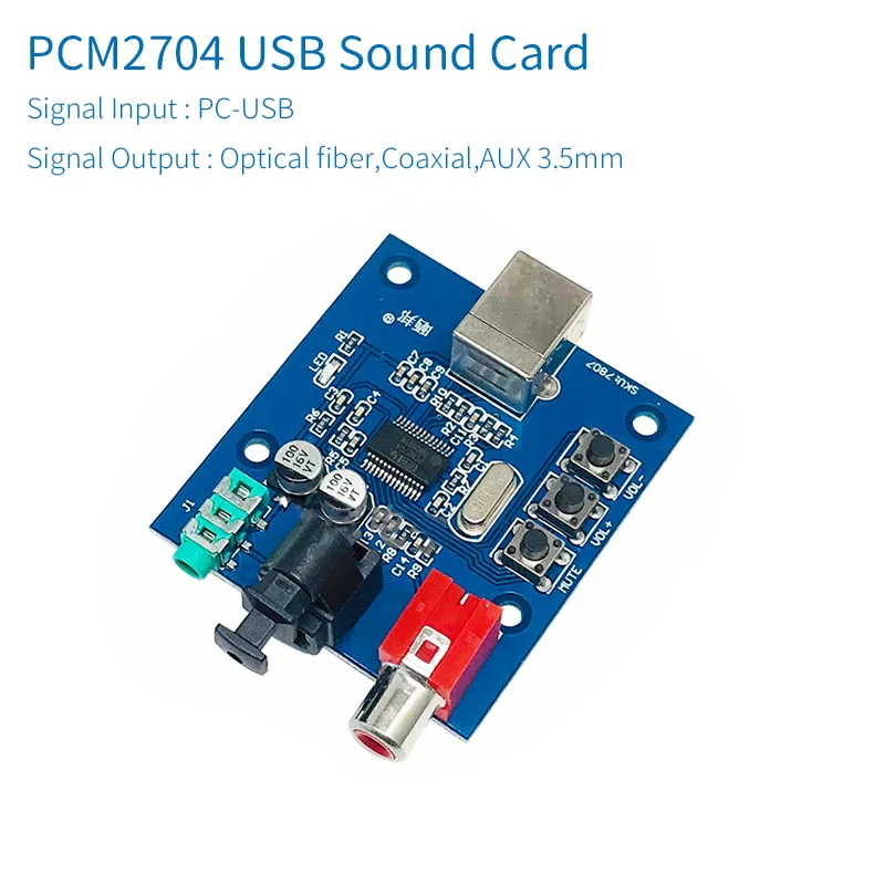 UNISIAN PCM2704 HIFI USB Sound Card PC-USB Signal Input Coaxial optical fiber Sound Card DAC decoder Compatible Windows Android