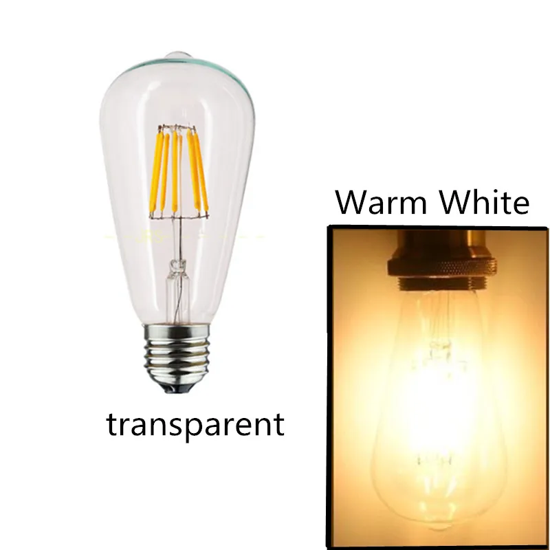 6PCS LED ST64 2W 4W 6W 8W DC 220V 110V Dimmable Gold Filament Bulb E27 B22 Light Vintage Edison Lamp Retro Gold Glass Appearance