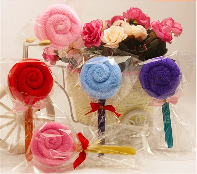 50pcs/lot candy color fiber cute lollipop towel cake gift baby shower birthday favor party lovely wedding party gifts