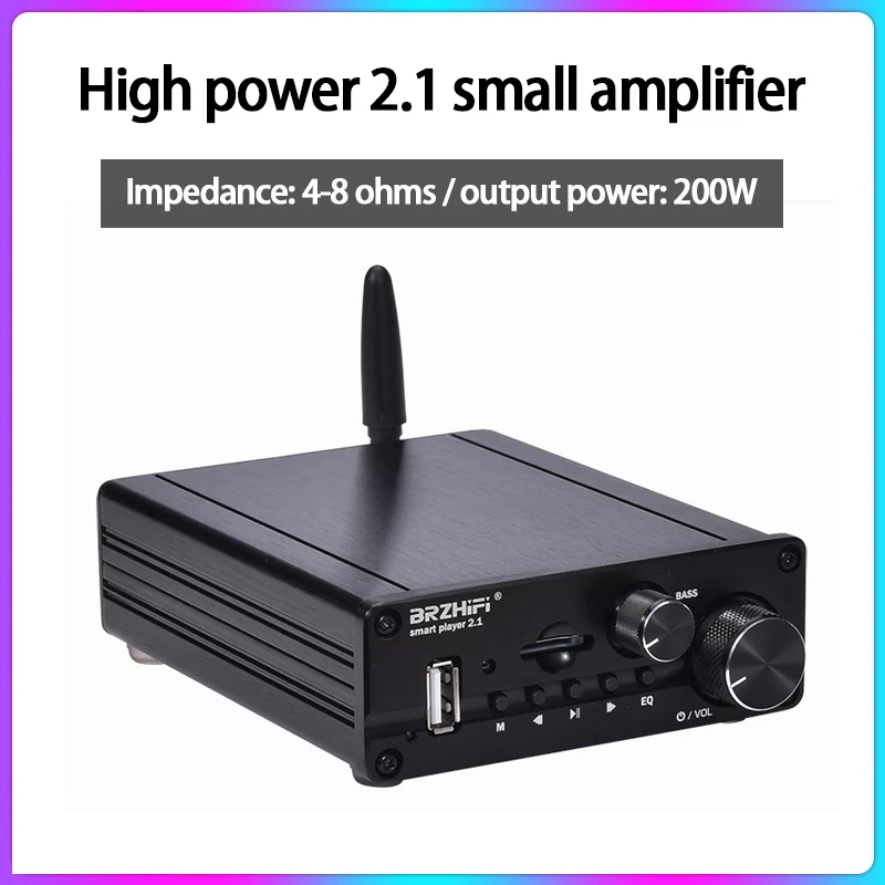 

KYYSLB 200W 4-8 Ohm HIFI Fever-level High-power 2.1-channel Small Power Amplifier Bluetooth 5.0U Disk TF Playback Amplifier