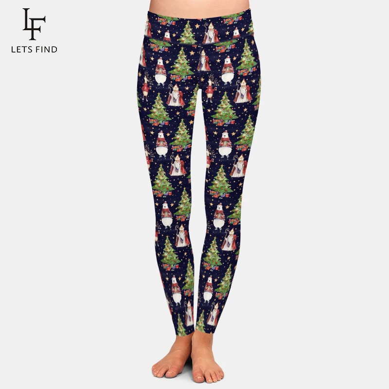 LETSFIND-mallas elásticas estampadas para mujer, pantalones de Fitness de cintura alta, alta calidad, árbol de Navidad y Papá Noel, 2019