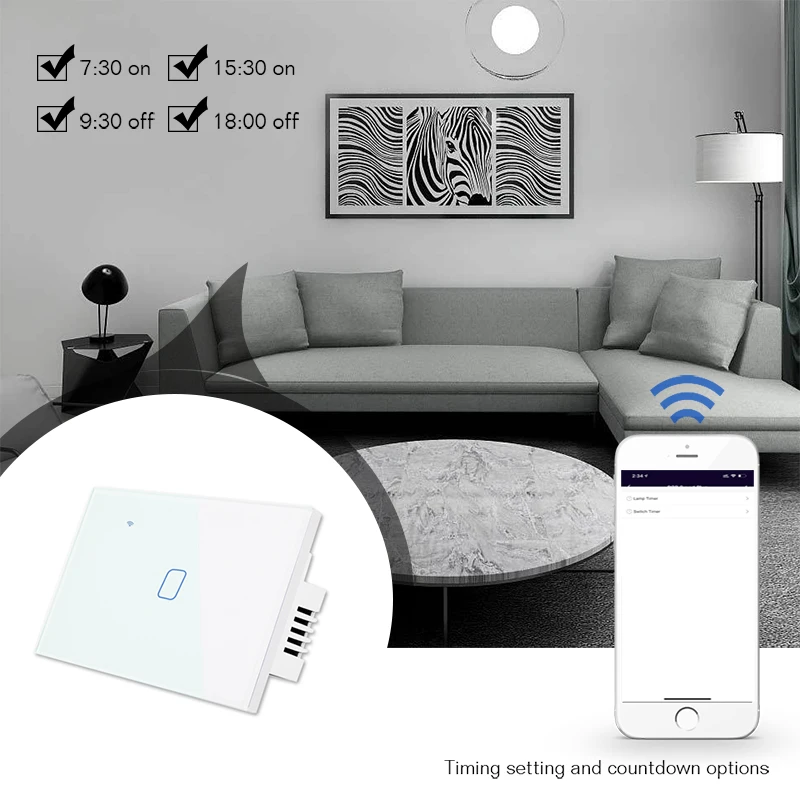 Interruptor inteligente wi-fi, tela de vidro, painel de toque, controle por voz, sem fio, de parede, funciona com alexa, google home, 1/2/3/4 gang