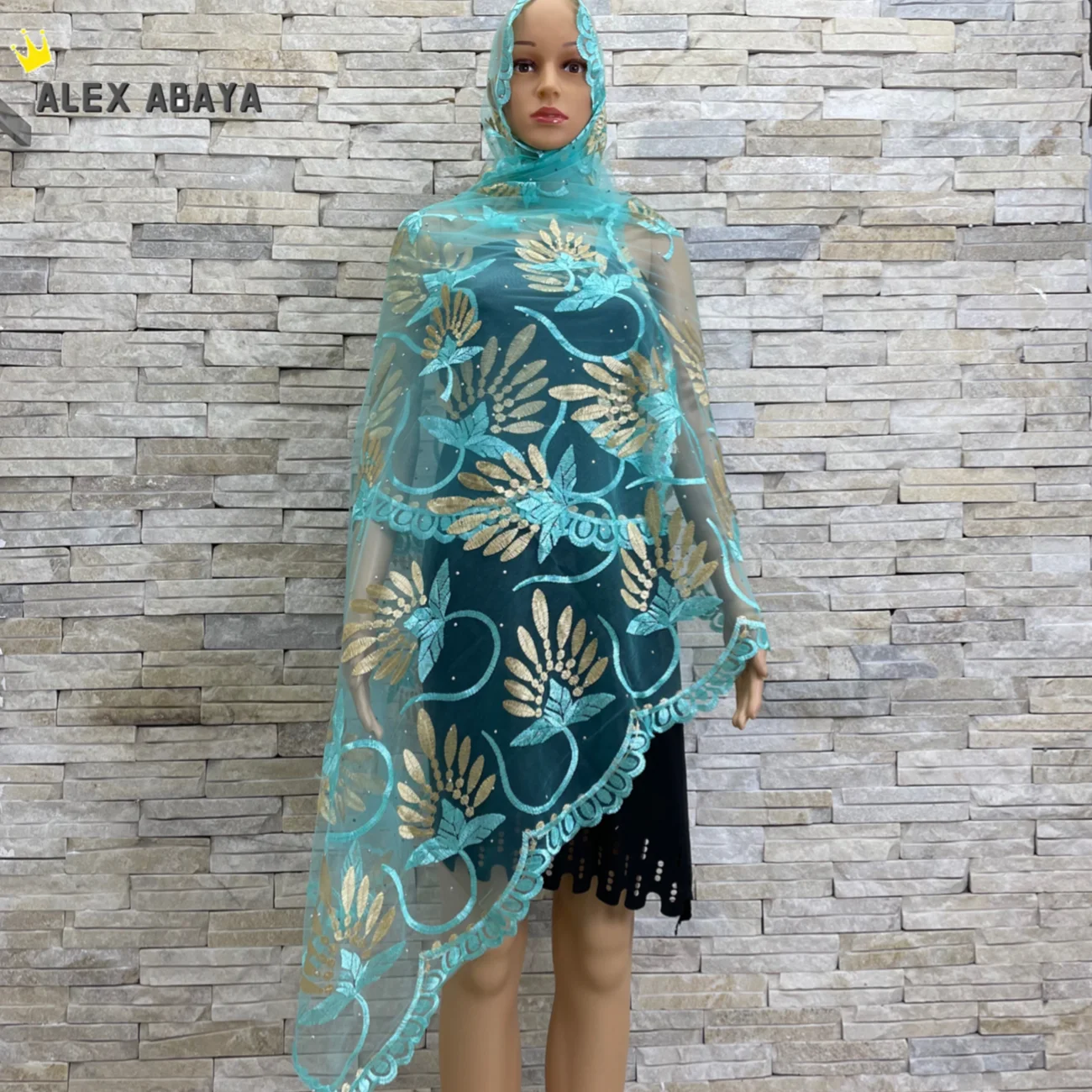 2021 African Women Hijab Soft Net Scarf Dubai Fashion Headwraps Embroidery Muslim Hijab Scarf for Shawls Wraps Islamic Turban