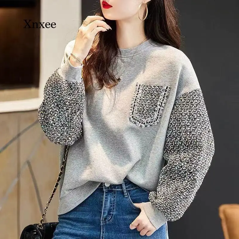

2021 New Women's Hoodie Fall/winter Thin Grey O-Neck Sweatshirt Loose Jacket Top Casual Jacket Retro Clothes