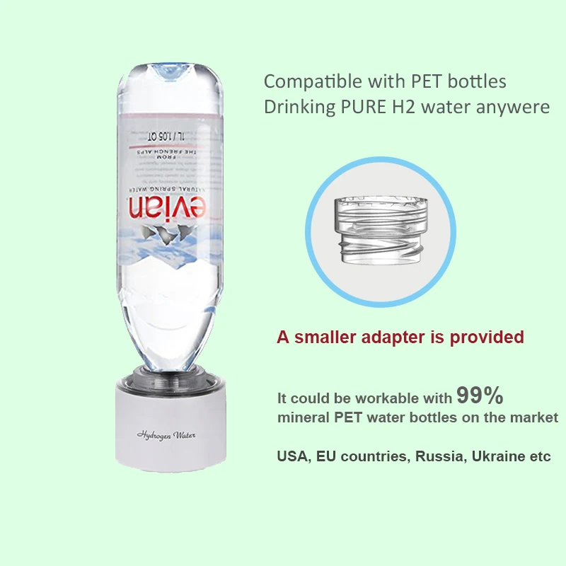 صانع زجاجة ماء الهيدروجين ، كيو 10 ، 3000 جزء في المليون مع مجموعة التنفس H2 ، جسم زجاجي ، تقنية SPE ، توليد الهيدروجين جزيئي نقي غني ،