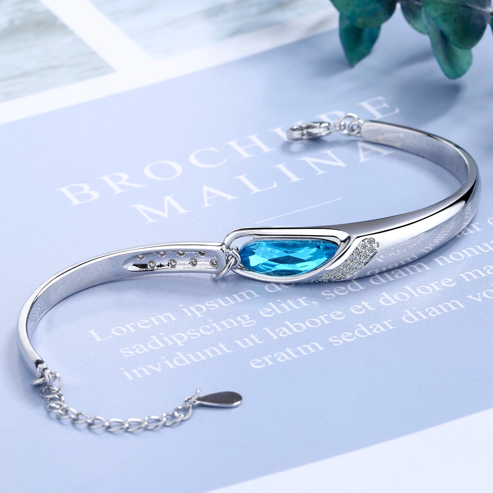 Genuine 925 Sterling Silver Sapphire Bracelets for Women Silver 925 Jewelry Pulseira Feminina Bizuteria Blue Topaz Girls