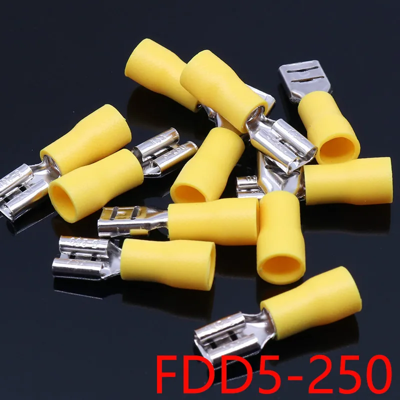 FDD5.5-250 FDD5-250 Female Insulated Electrical Crimp Terminal for 4-6mm2 wire Connectors Cable Wire Connector 100PCS/Pack FDD