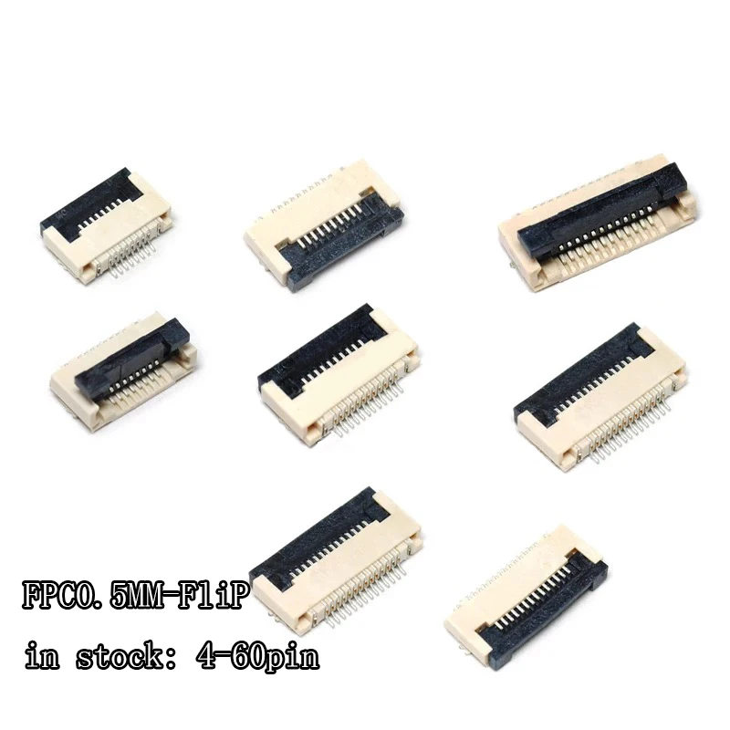 5pcs FPC Connector socket FFC 0.5MM Clamshell Bottom Contact Type 4P 6P 8P 10P 12P 14P 18P 20P 22P 24P 30P 32P 36P 40P 50P 60P