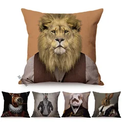 Nordic Art Posters Style Decoration Cushion Cover Lion Rabbit Zebra Deer Funky Animal Funny Oil Painting Sofa Throw Pillow Cases