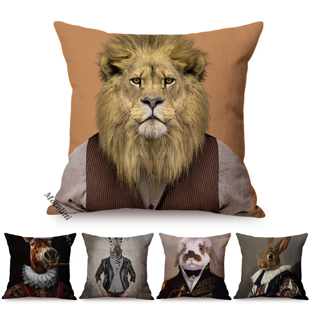 Sztuka nordycka plakaty styl poduszka dekoracyjna pokrywa lew królik Zebra Deer Funky Animal Funny obraz olejny Sofa poszewki na poduszki