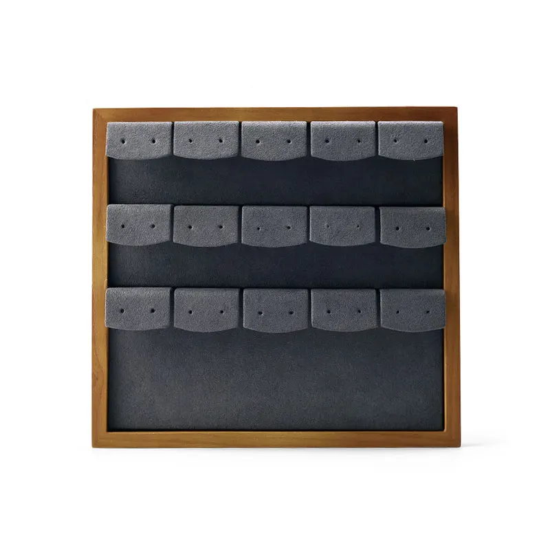 Oirlv 15 Grids Wooden Earrings Display Stand 20.5*19*2.3cm Jewelry Organizer Rack with Microfiber Insert for Exhibition