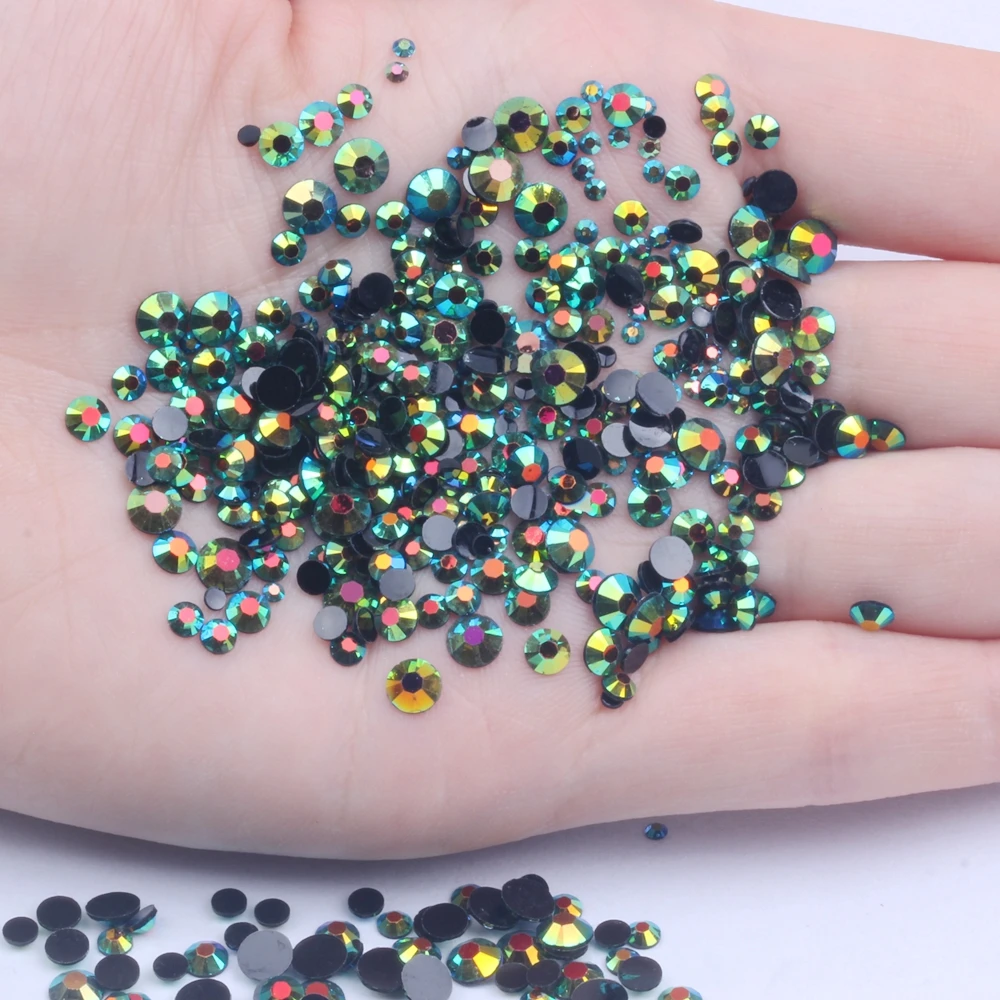 Resin Rhinestones Non Hotfix  Olive Black AB 500/1000pcs 2-6mm Flatback Round Glue On Diamonds Stones DIY Crafts Embellishments