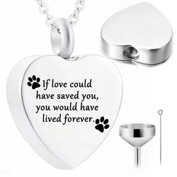 Stainless Steel Pet Keepsake,Dog/Cat Ash Jewelry Paw Print Heart Cremation Jewelry Ashes Holder Pet Memorial Ash Urn Necklace