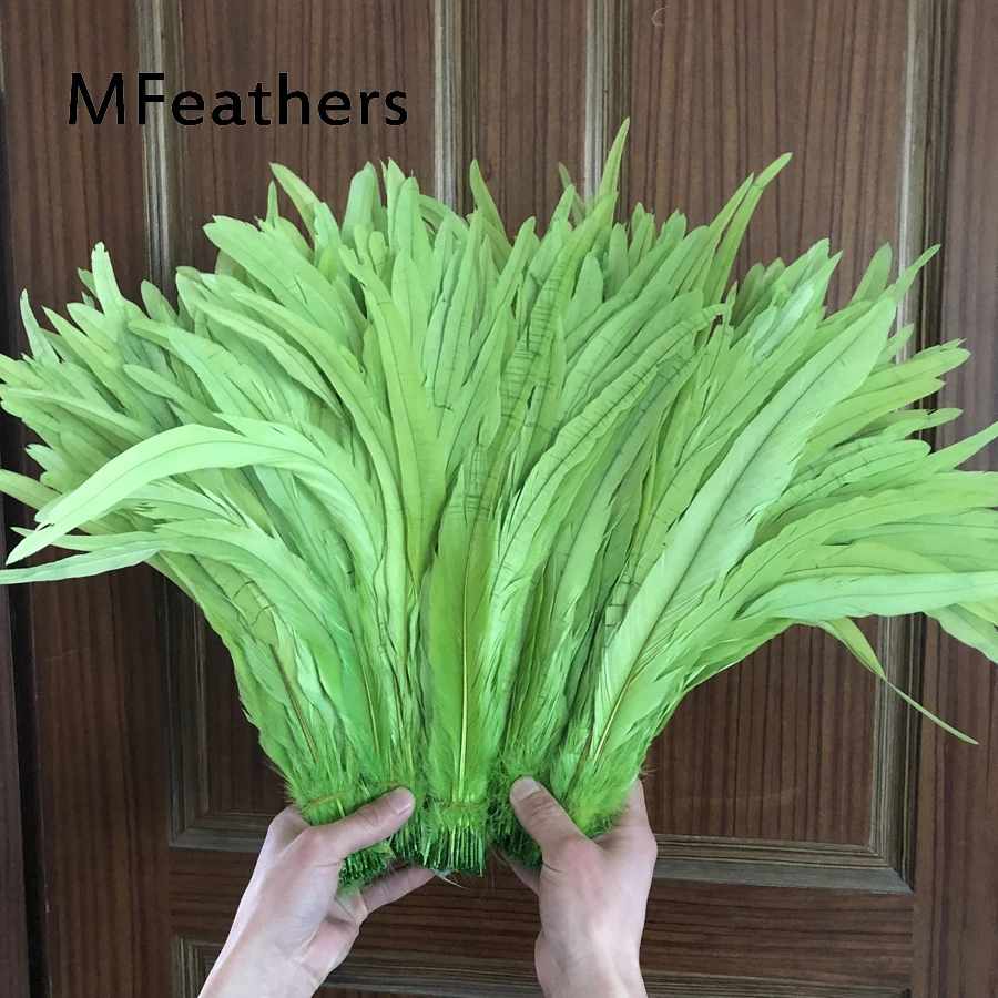 Free Shipping 100PCS/Lot Apple Green Bleached & Dyed Rooster Coque Feathers 30-35CM 12-14 Inches Natural Chicken Feather Plumes