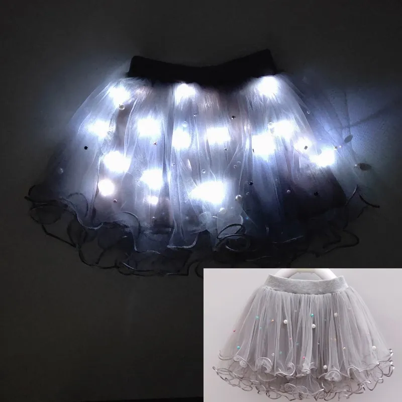 

Tutu Skirt 2025 new children's light mesh skirt girl luminous novelty led fluffy skirt with interlining skirt Show dress