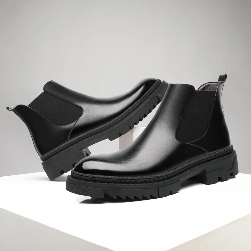 

brand designer men casual business wedding formal dress chelsea boots original leather shoes cowboy platform boot ankle botas