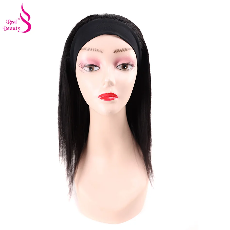 

Real Beauty Straight Headband Wig Human Hair Wigs For Black Women Brazilian Machine Made Remy Wig Natural Black Color Hair