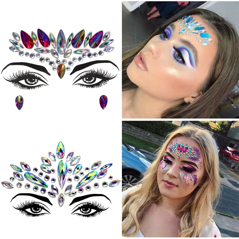 Rhinestone Christmas DIY Eyebrow Face Body Art Adhesive Crystal Glitter Jewels Festival Party Eye Tattoo Stickers Makeup Decor