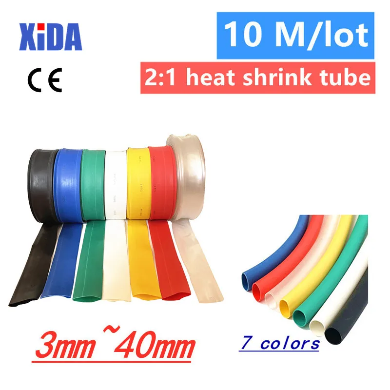 

10 Meters/Lot 5mm 6mm 8mm 10mm Red Blue Green Yellow White Clear Black Heat Shrink Tube Heatshrink Tubing Sleeving Wrap Kits DIY