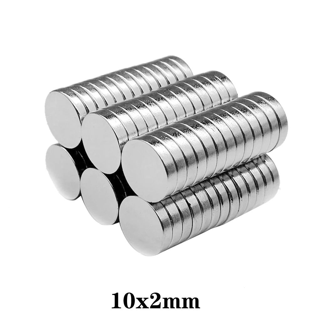 Imán potente redondo de neodimio para nevera, hoja a granel de imán de Disco de 10x2mm, permanente, NdFeB, 20-400 unidades, 10x2mm