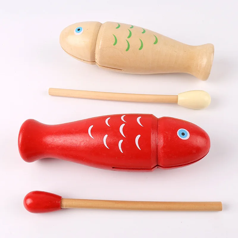 Wooden Fish Drum Sticks Percussion Toy Instrument Percussion Toys for Children Gifts Infant Playing Type Fish Drum Sticks