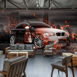 Custom Self-Adhesive Wallpaper 3D Creative Art Sports Car Murals Restaurant Cafe Bar KTV Background Wall Waterproof 3D Stickers