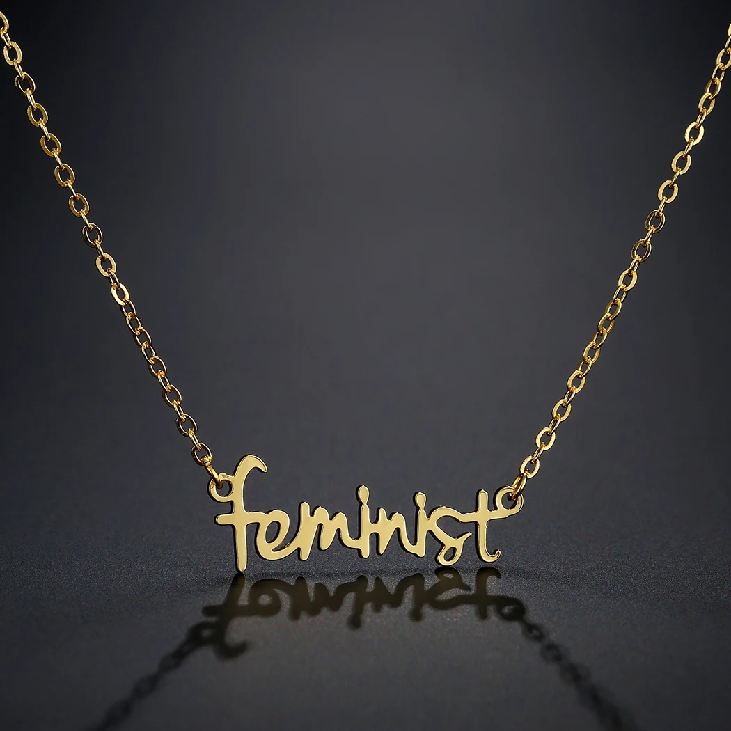 Cxwind Punk Letter Feminist Pendant Necklace Charm Strong Woman Pendant Stainless Steel Choker Jewelry Gift For Women collier