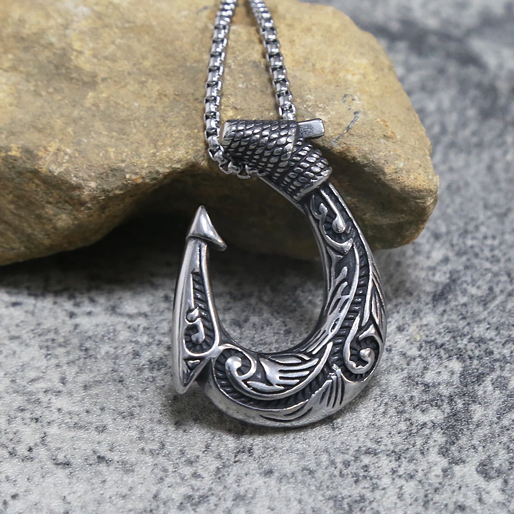 Vintage Stainless Steel Viking Anchor Hook Necklace For Men's Fashion Jewelry Viking Necklace Pendant Gift Men Chain