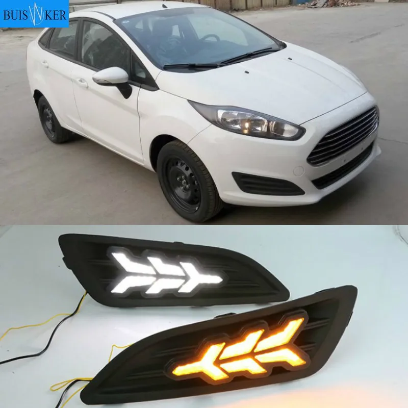 

1Pair for Ford Fiesta 2013 2014 2015 2016 LED Daytime Running Light LED DRL Fog lamp cover Yellow Turning signal Lights