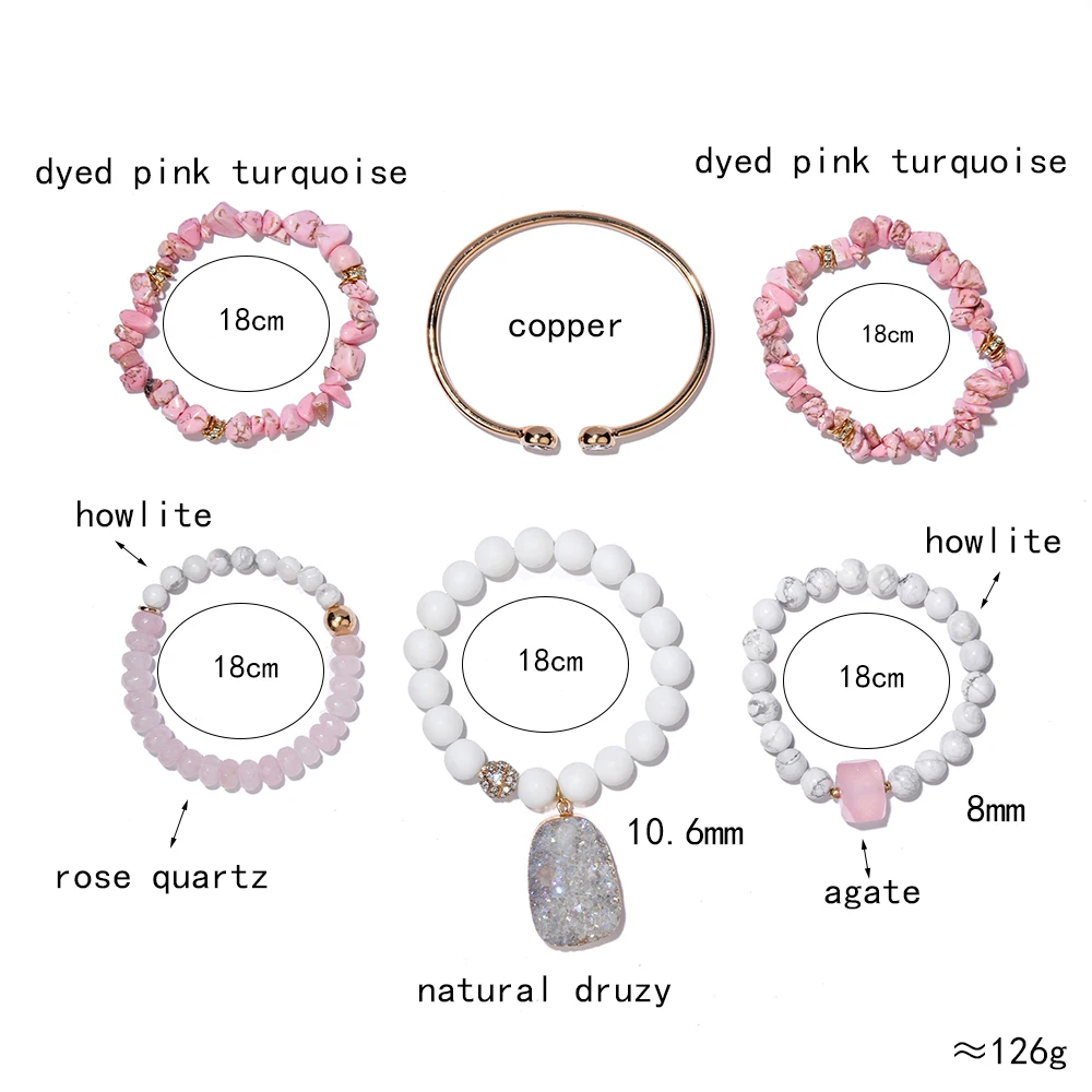 BOJIU 2021 Fashion Natural Stone Bracelets Set For Women New Statement Jewelry Agates Crystal Wood Beads Bracelet Femme BCSET317