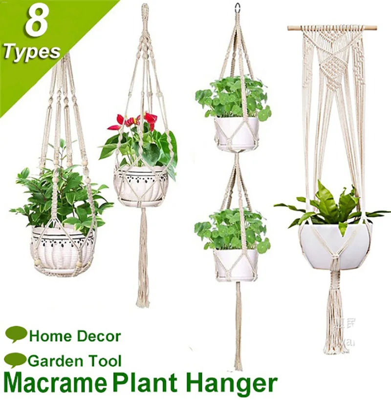 Macrame Plant Hanger Garden Hanging Planter Basket Flower Pot Holder Handmade Knotted Lifting Cotton Rope Indoor Boho Home Décor