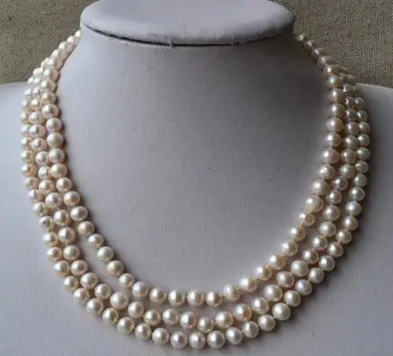 New Arrival Favorite Pearl Necklace 3Strands 6-7mm White Natural Round Genuine Freshwater Pearl Fine Jewelry Nice Women Gift