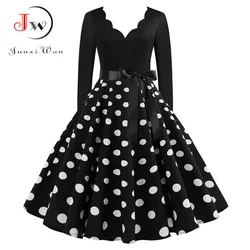 Women Vintage Long Sleeve Christmas Dress Winter Swing Elegant Lacework Party Dress Robe Casual Black Print New Year