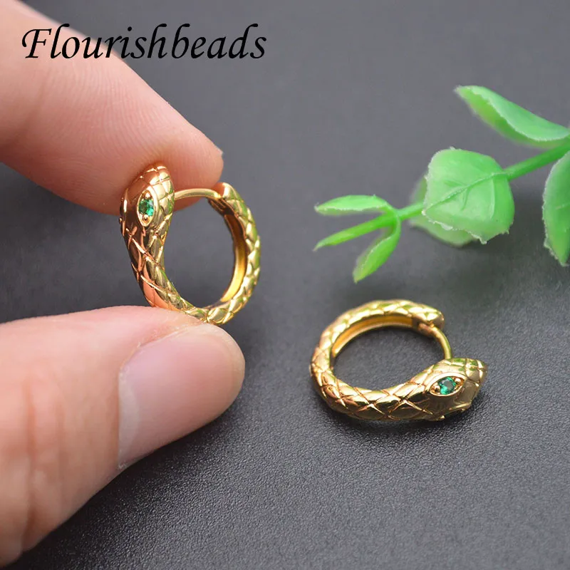 30pc Top Quality Copper Green Zircon gold Color Creative Snake Stud Earring Personality Cool Style Charm Women's Jewelry Gift