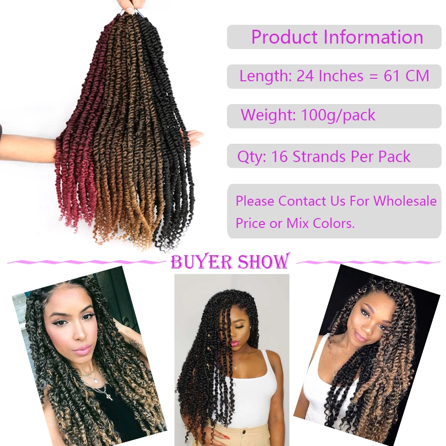 YUNRONG Synthetische Pre Twisted Leidenschaft Twist Häkeln Haar Flechten Ombre Verlängerung 100g/pcs 24Inhces