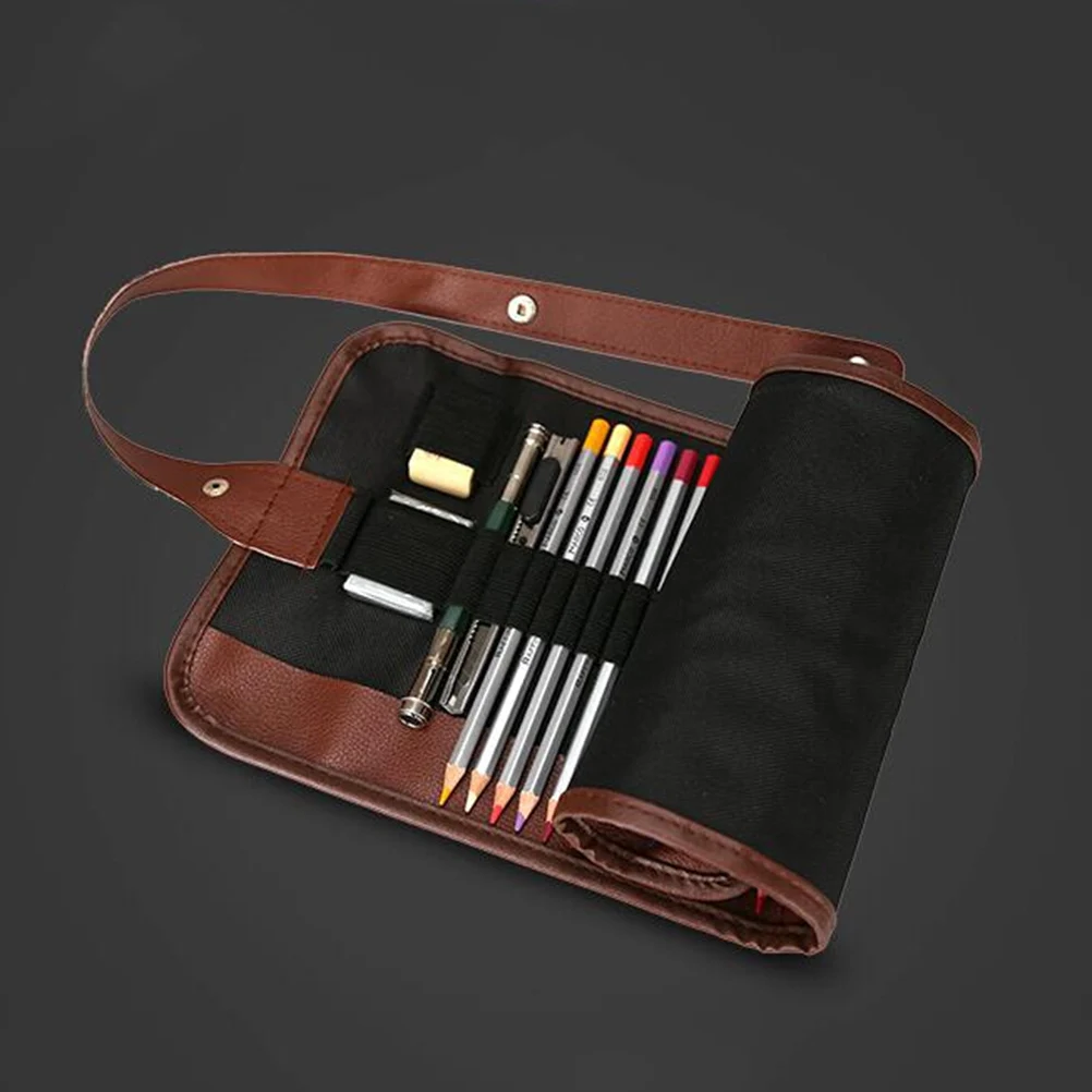 24 Holes Pencil Bag Vintage Canvas Pencil Case Sketch Pencil Art Brush Storage Bag Students Drawing Stationery Bag