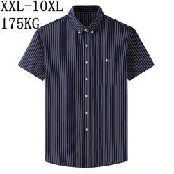 Chemise rayée à manches courtes pour hommes avec poche, chemises surdimensionnées pour hommes, vêtements de marque décontractés, mode d'été, nouveau, 10XL, 8XL, 7XL