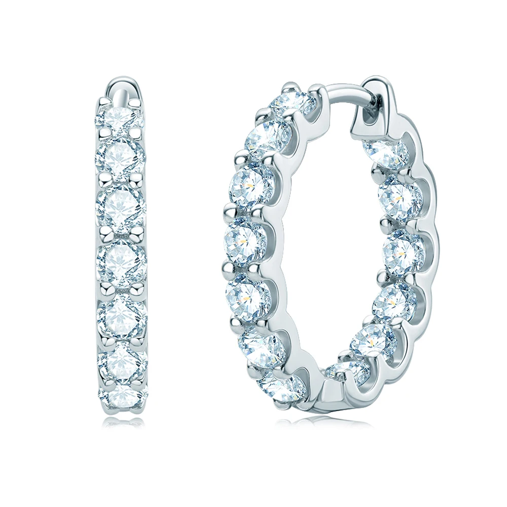 YLMyself 3mm Moissanite Hoop Earrings S925 Sterling Silver 1.95cm Classic Round Luxury Huggie Diamond Hoop Fine Jewelry For Wome