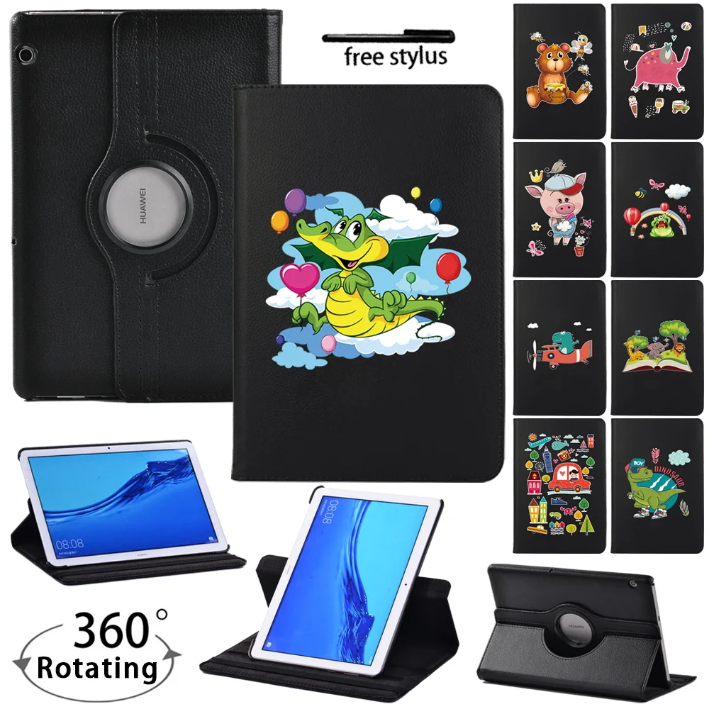 

For Huawei MediaPad T3 10 9.6"/T5 10 10.1" Tablet Case 360 Rotating Bracket Fold Stand Leather Cover
