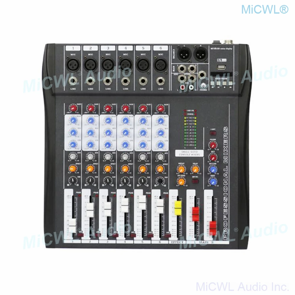 Audiomixer MiCWL 6-kanaals Bluetooth Muziek USB Hoge bas Mixing Console MP3 Karaoke Versterker DJ-apparatuur