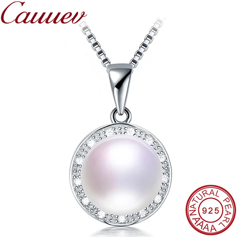 925sterling silver necklace pendant for women genuine 100% real Natural freshwater pearl jewelry 8-9mm wholesale price 5 colors