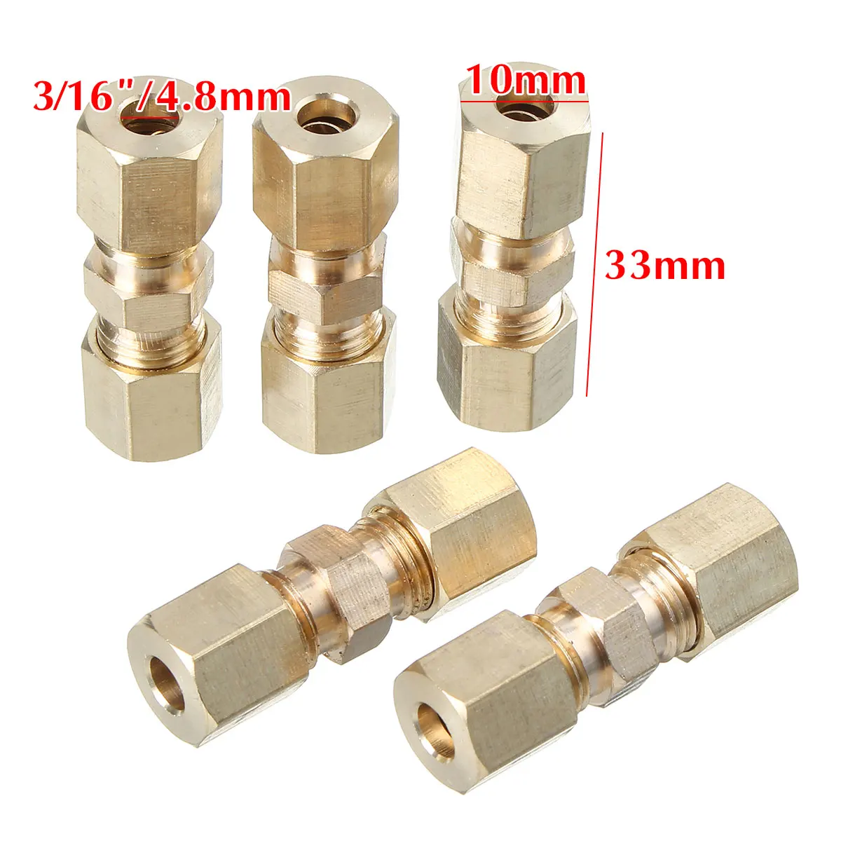 5/10pcs Brass Straight Reducer Compression Fitting Connector For 3/16