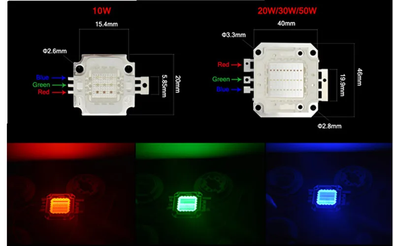 Led RGB Chip High Power COB Lamp 10W 20W 30W 50W 100W 35mli Chip Beads RGB Driver Blubs Epistar For DIY Spotlight Flood Light