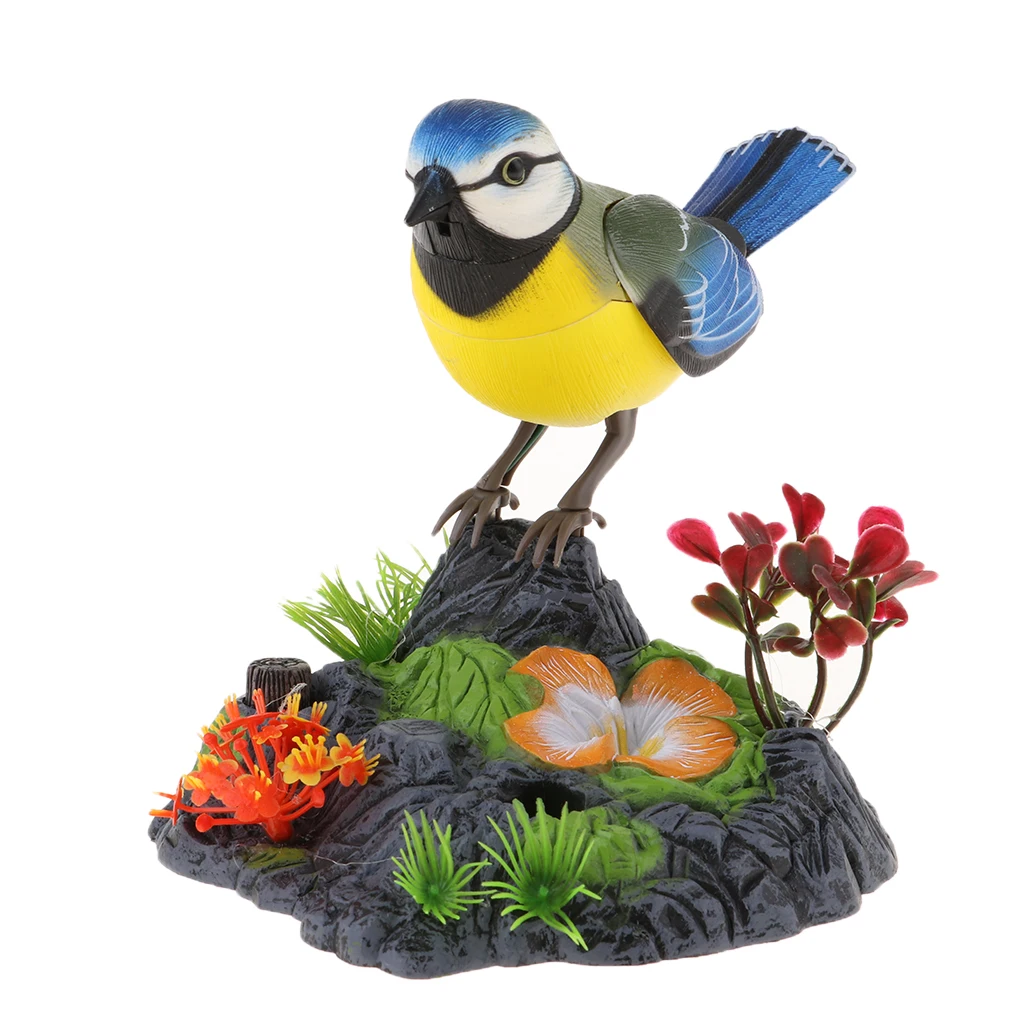 Singing & Chirping Bird in Stump Realistic Sounds & Movements Sound Activated Battery Operated Birds