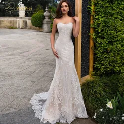 Abito da sposa a sirena in pizzo per donna collo senza spalline Slim-Line senza maniche lunghezza del pavimento Applique senza schienale abiti da sposa sposa