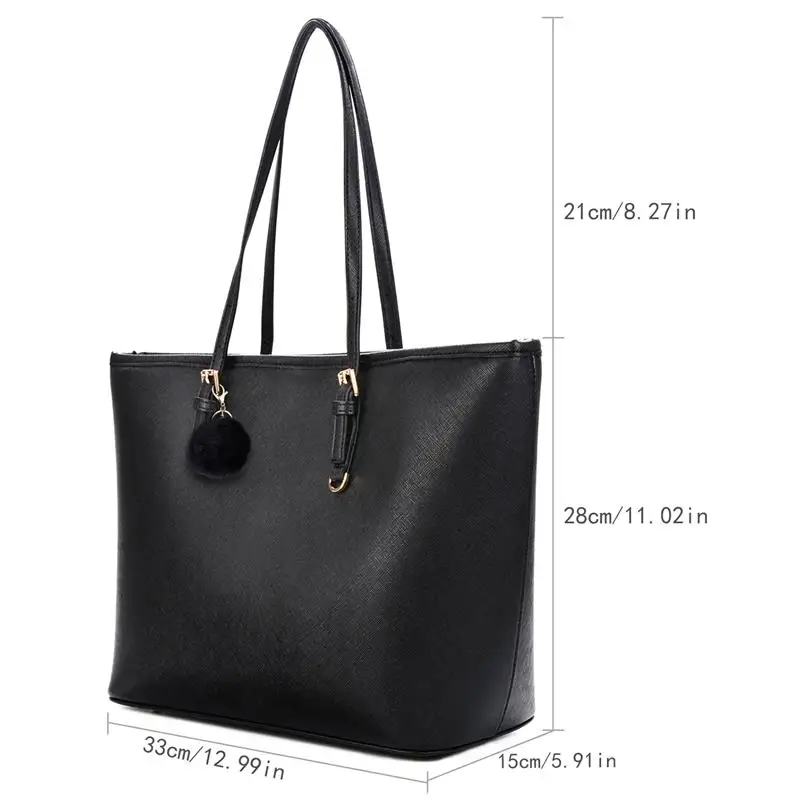 coofit Fashion Women Tote Minimalist Large Capacity Shoulder Bag Tote Handbag With Pompom Charm For Women Ladies Dropshipping