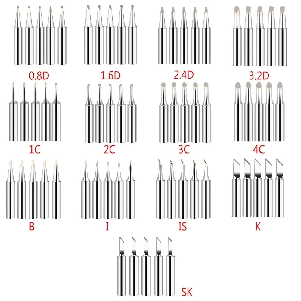 5Pcs Copper Soldering Iron Tips 900M-T IS/I/B/K/SK/2.4D/3.2D/1C/2C/3C/4C Lead-Free Welding Tip Head