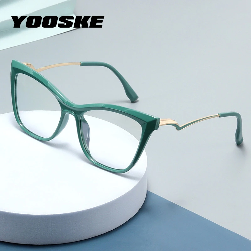 YOOSKE Brand Oversized Cat Eye Glasses Frames Ladies Anti Blue Light Optical Eyeglasses for Women Trendy Computer Eyewear