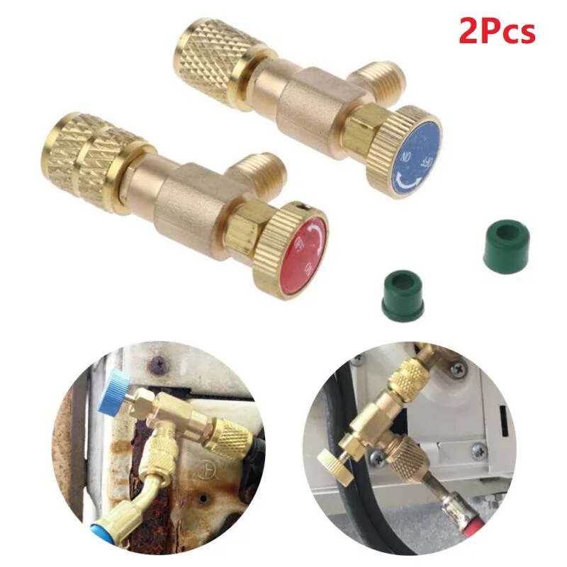 2PCS Gold Air Conditioning Refrigeration Charging Adapter Safety Valve Copper Adapter For R22/R410A 1/4