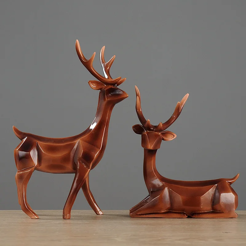 

Nordic Abstract Geometric reindeers statue resin deer sculpture desktop cabinet ornaments Home decoration accessories a2000